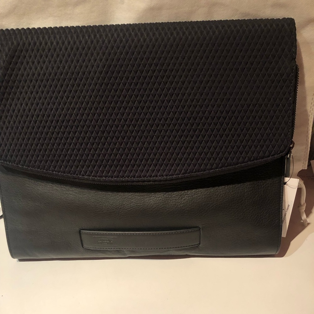 NWT Classy Armani Collezioni Black Leather Attaché / Laptop Case/ Briefcase 💼
